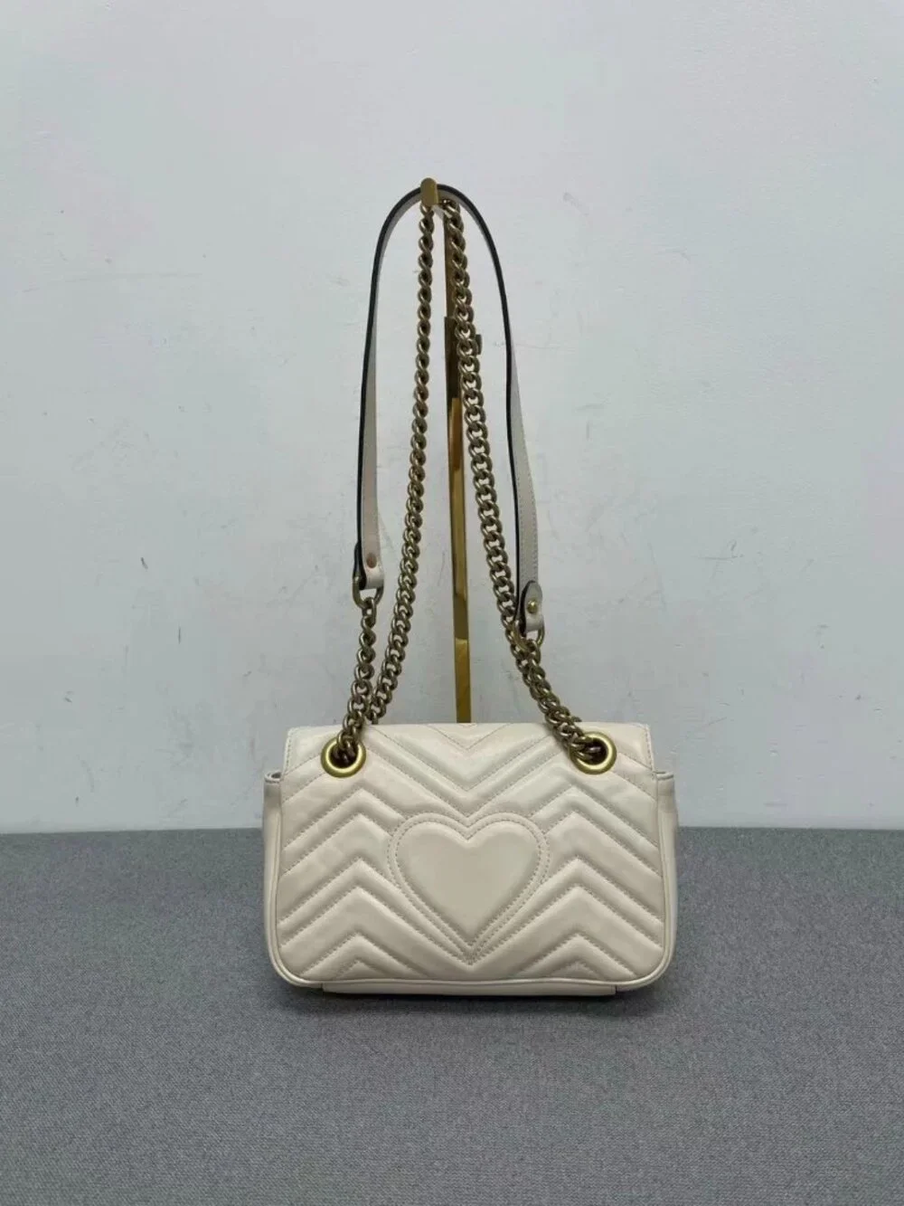 Gucci GG Marmont White Leather Chain Shoulder Bag